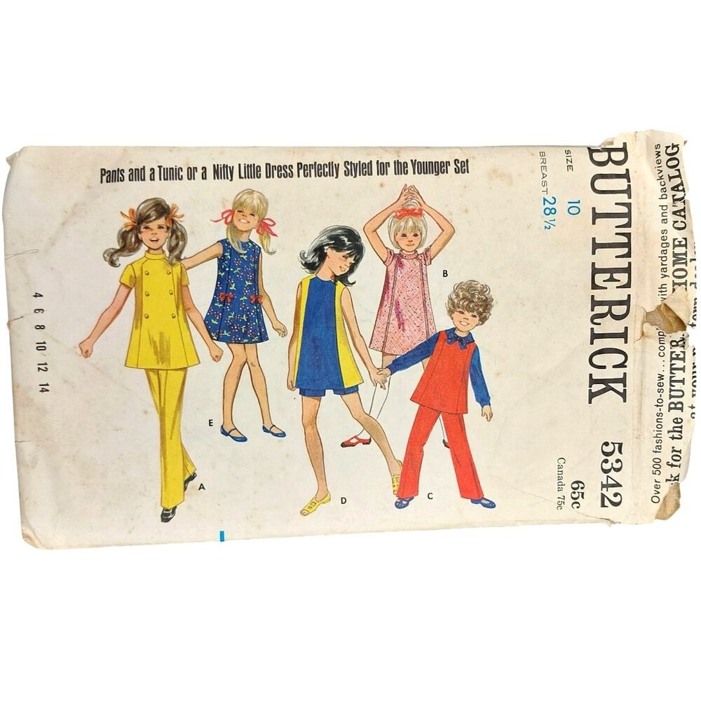 1960s Butterick 5342 Vintage Girls Sewing Pattern For Dresses Jumpers Tunic & Pa